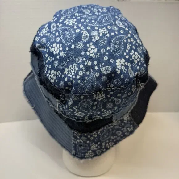 Patchwork 100% Cotton Mixed Print Denim Bucket Hat Unisex New - Picture 3 of 8